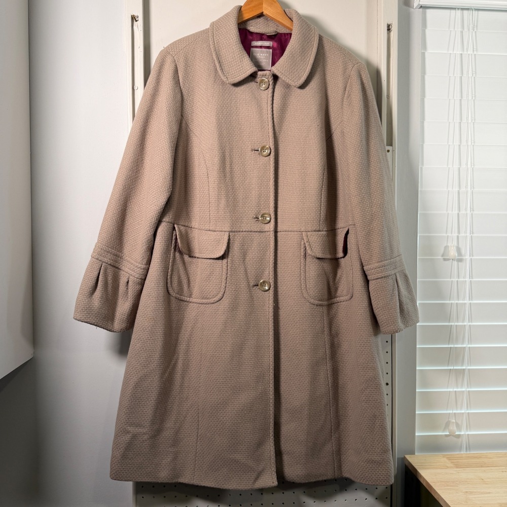 Old Navy Womens Plus 2X Tan Wool Blend Textured Peacoat Peter Pan Collar
